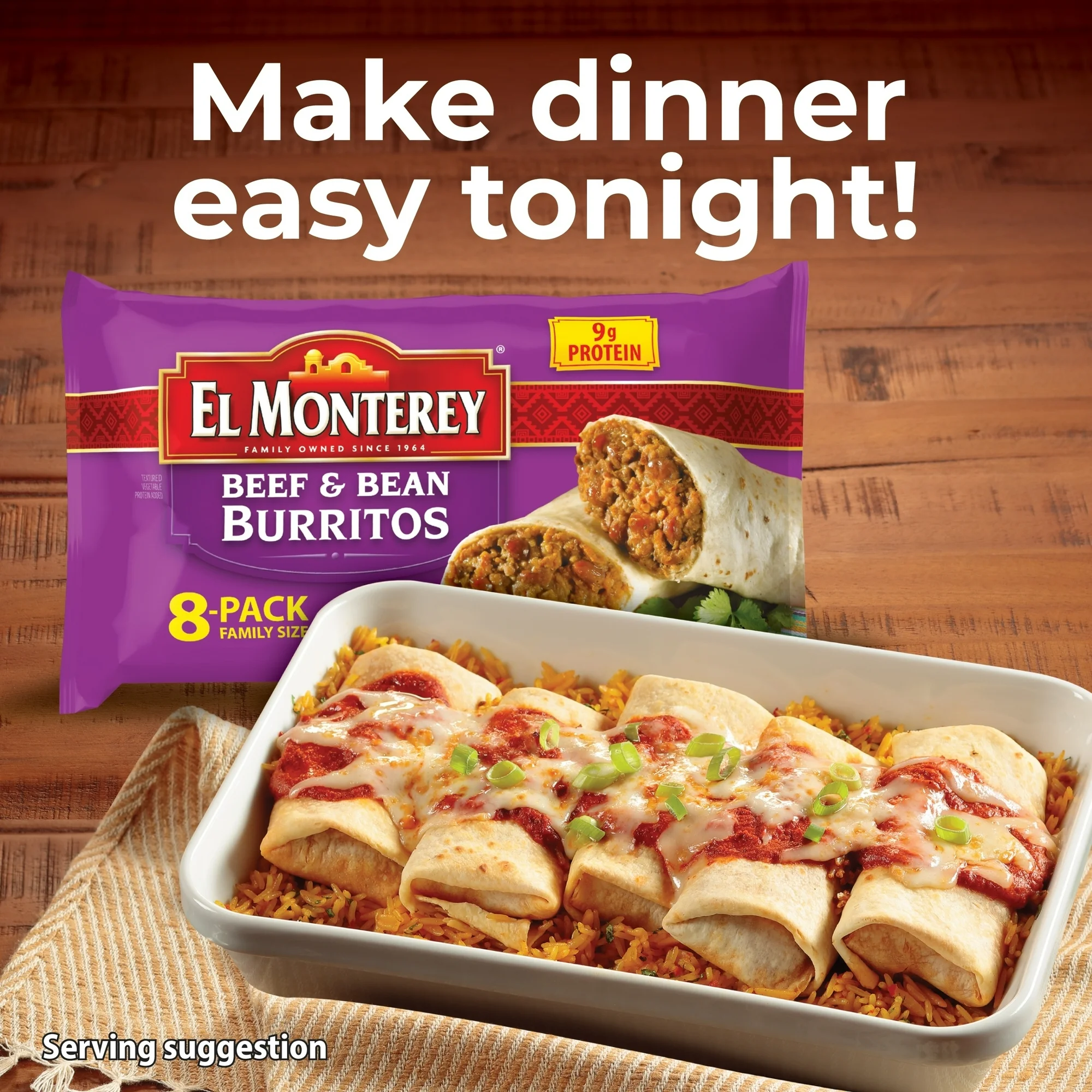 El Monterey Beef & Bean Burritos, 32 oz, 8 Count (Frozen) - Image 3