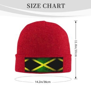 Jamaican-Flag Winter Beanie Hats for Men Women Warm Cozy Knitted Cuffed Skull Cap Red