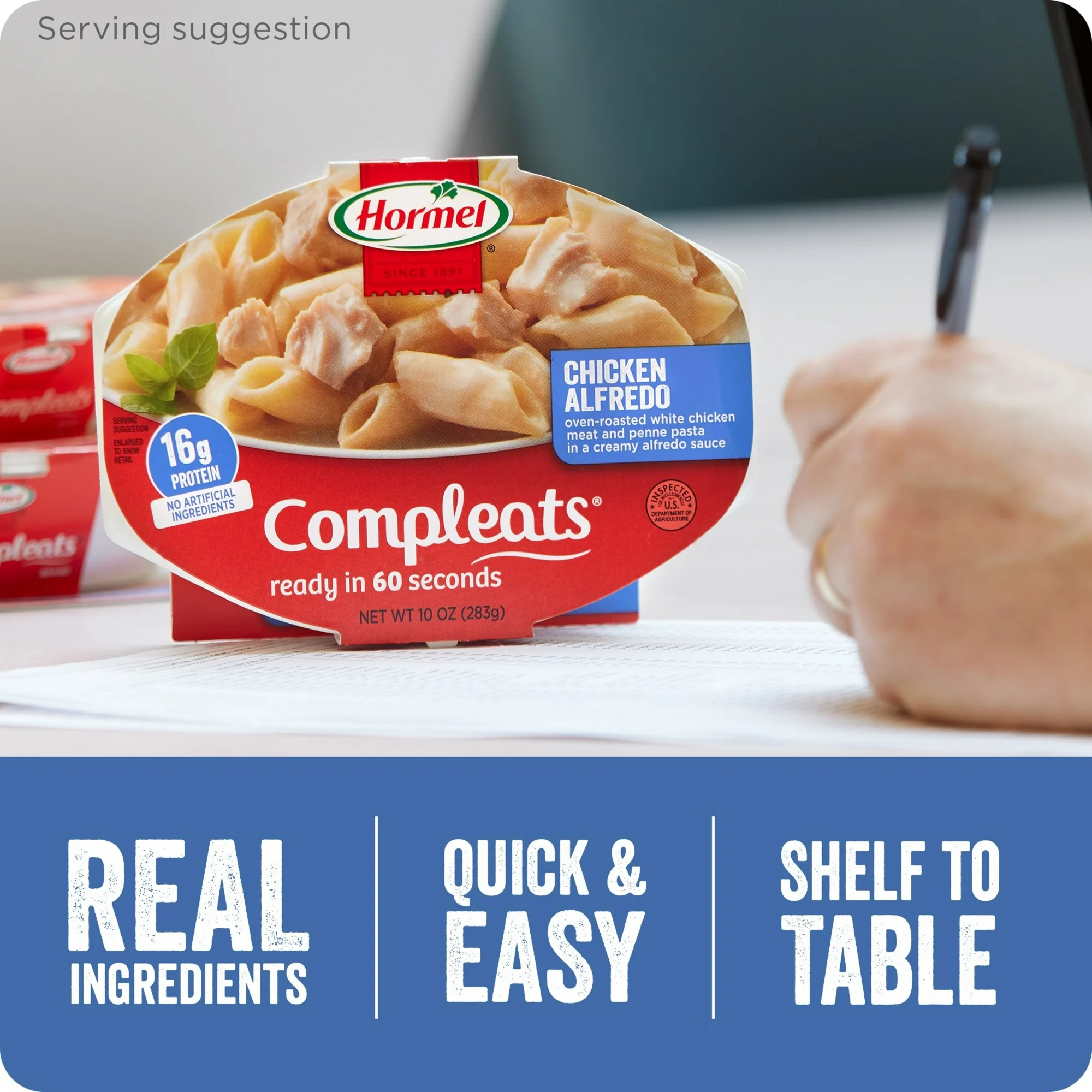 HORMEL COMPLEATS Chicken Alfredo, Shelf-Stable, Packaged Meals, 16 grams Protein, 10 oz Plastic Microwaveable Tray - Image 4