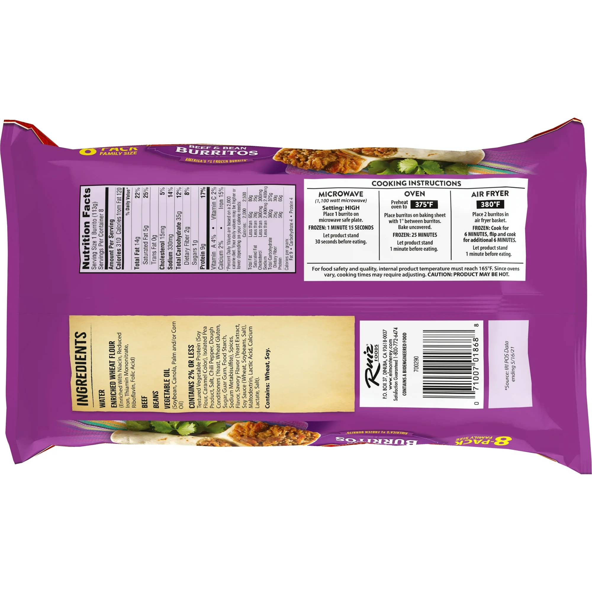 El Monterey Beef & Bean Burritos, 32 oz, 8 Count (Frozen) - Image 5