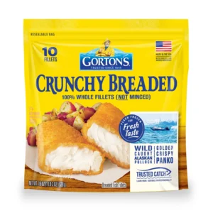 Gorton’s Crunchy Breaded Fish 100% Whole Fish Fillets (Not Minced), Wild Caught Alaskan Pollock with Crunchy Panko Breadcrumbs, Frozen, 10 Count, 19 Ounce Resealable Bag