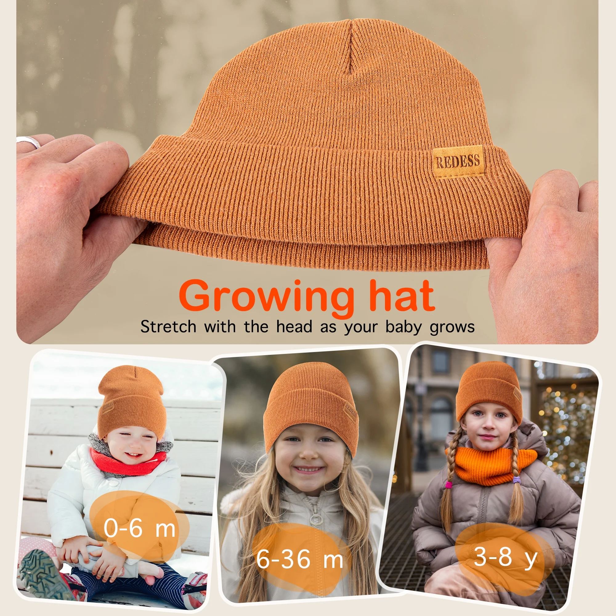 REDESS 3 pack Kids Warm Winter Knit Cuffed Beanie Hat for Boy and Girl 0-3 Year Old - Image 5