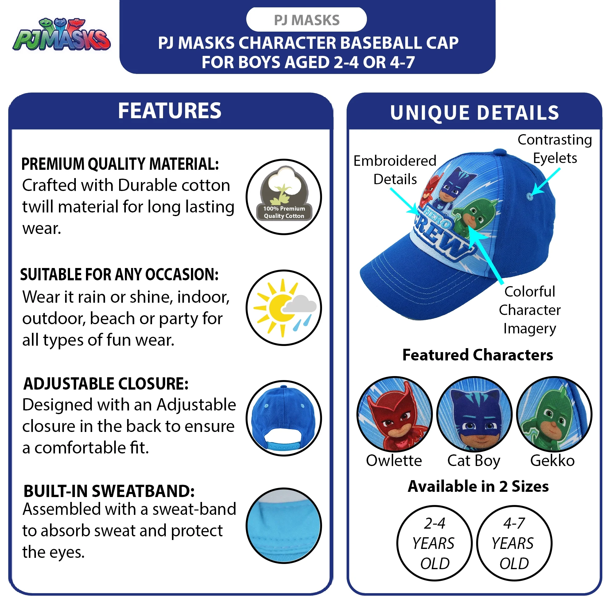 E-ONE PJ Masks Toddler Baseball Hat for Boys 2-4, or Kids Baseball Cap Ages 4-7 - Image 4