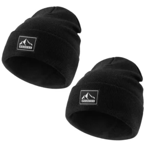 REDESS 2 Pack Warm Winter Knit Cuffed Beanie Hat for Men and Women,Black+Black